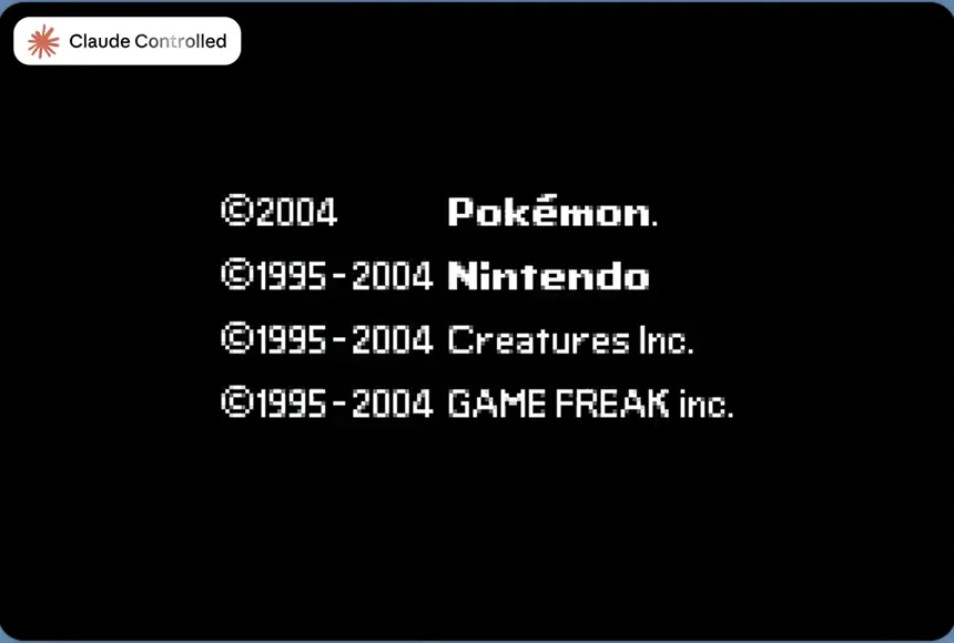 Pokémon FireRed title screen under a 'Claude Controlled' badge